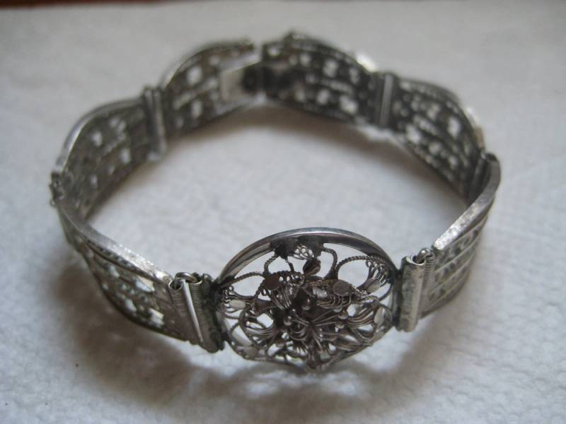 Vintage Sterling Filigrane Gliederarmband Box Verschluss Und Sicherheitskette 8 Zoll Lang von MartysGems