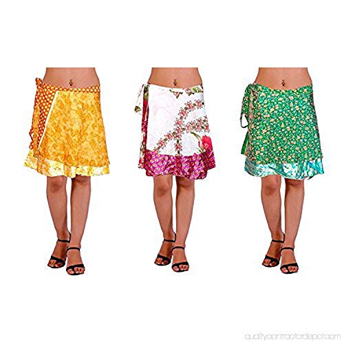 Zweilagige Damen Wickelrock Indian Sari Magic Wrap Kurzer Rock 2-lagig Gr.50verschiedene Farben von Marusthali