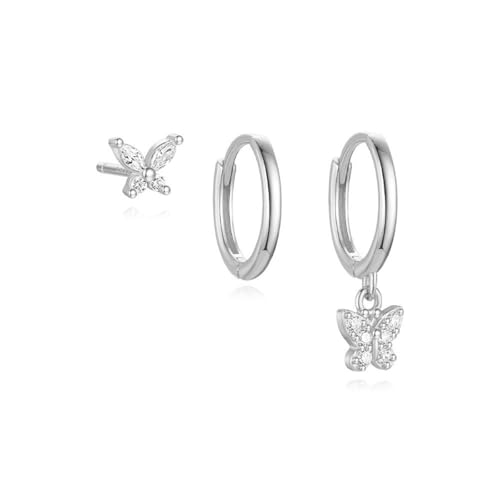 3 Paar kleine goldene Kreolen für Damen, zierliche Huggie-Creolen-Ohrstecker-Set, trendiger Kristall, Schmetterling, Blume, Knorpelohrringe, hypoallergen, Statement-Ohrringe, leichter Schmuck, Large von MarveBard