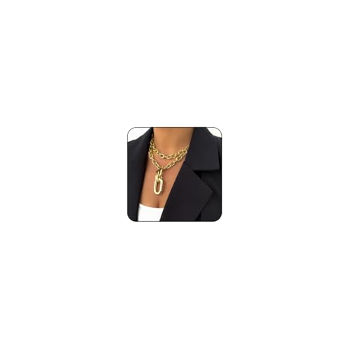MarveBard Chunky Layered Choker Necklace for Women Geometric Ot Clasp Acrylic Pendant Necklace Trendy Paperclip Cuban Link Chain Necklace Punk Y2k Stackable Gothic Party Jewelry, Large, Acryl Metall von MarveBard