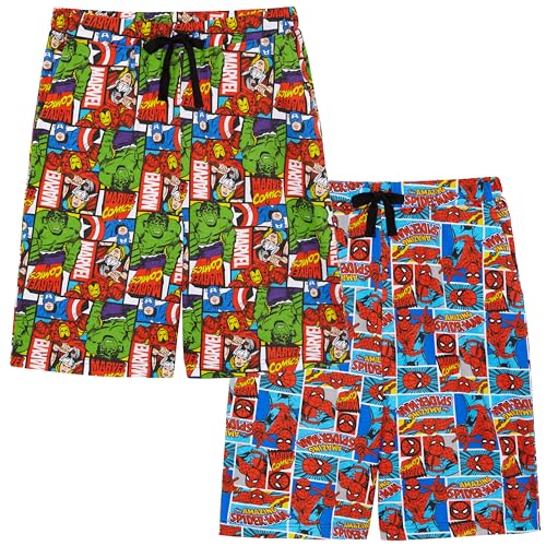 2er-Pack Herren-Lounge-Shorts – Spider-Man, The Hulk, Captain America, Iron Man & Thor – 100% Baumwolle, rot, XL von Marvel