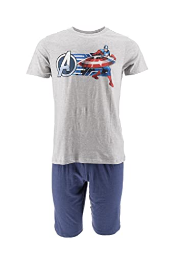 Avengers Herren Kurz Pyjama Schlafanzug, Grau, XL von Marvel