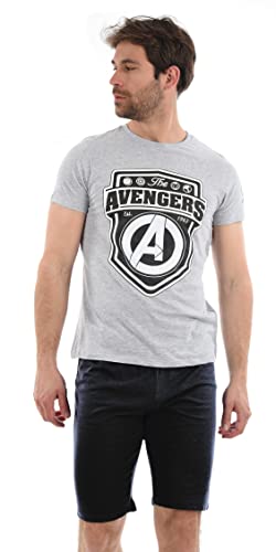Avengers Herren Lang Pyjama Schlafanzug, L,Hellgrau von Marvel