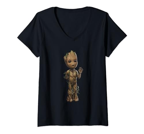 Damen I AM Groot Wave Pose T-Shirt mit V-Ausschnitt von Marvel