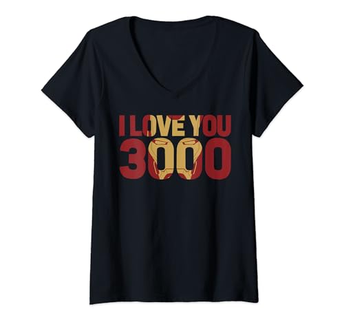 Marvel Avengers Endgame Iron Man I Love You 3000 Text Fill T-Shirt mit V-Ausschnitt von Marvel