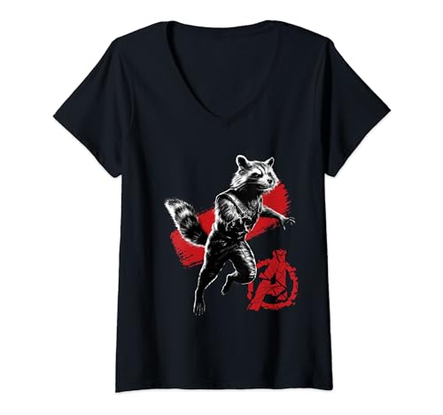Damen Marvel Avengers Endgame Mono Rocket - AC EXCLUSIVE T-Shirt mit V-Ausschnitt von Marvel