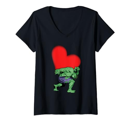 Damen Marvel Comics Hulk Heart T-Shirt mit V-Ausschnitt von Marvel