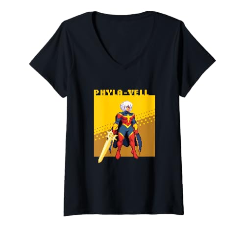 Damen Marvel Cosmic Invasion Game Phyla-Vell Retro Pixel Graphics T-Shirt mit V-Ausschnitt von Marvel