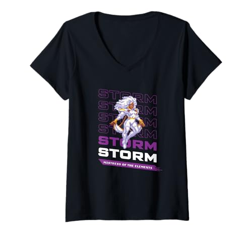 Damen Marvel Cosmic Invasion Game Storm X-Men Retro Pixel Graphics T-Shirt mit V-Ausschnitt von Marvel