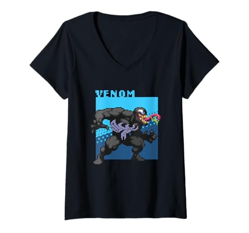 Damen Marvel Cosmic Invasion Game Venom Retro Pixel Graphics T-Shirt mit V-Ausschnitt von Marvel