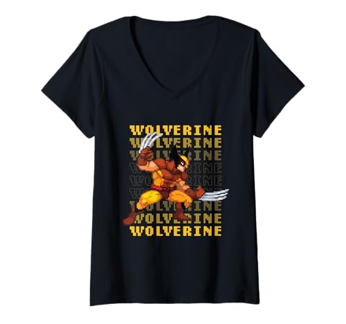 Damen Marvel Cosmic Invasion Game Wolverine Retro Pixel Graphics T-Shirt mit V-Ausschnitt von Marvel