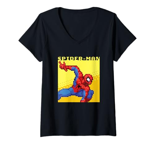 Damen Marvel Cosmic Invasion Spider-Man Retro Pixel Graphics T-Shirt mit V-Ausschnitt von Marvel