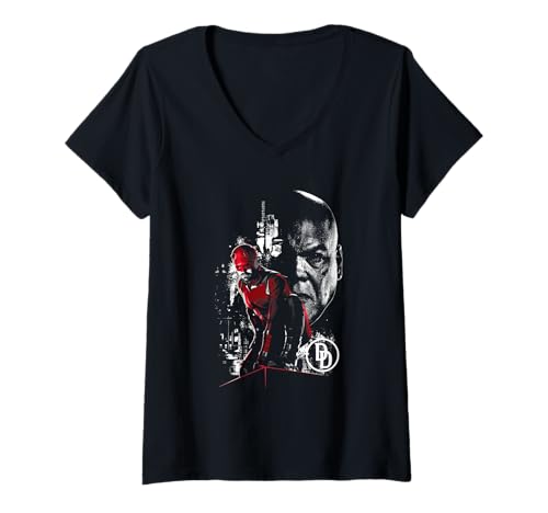 Damen Marvel Daredevil Born Again Mayor Fisk Faces The Devil T-Shirt mit V-Ausschnitt von Marvel