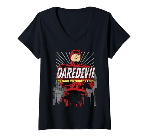 Damen Marvel Daredevil Der Mann ohne Angst! Retro T-Shirt mit V-Ausschnitt von Marvel