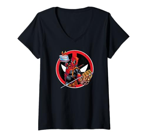 Damen Marvel Deadpool 30th Birthday Party Infinity Gauntlet Funny T-Shirt mit V-Ausschnitt von Marvel