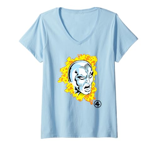 Damen Marvel Fantastic Four Silver Surfer Big Face Costume T-Shirt mit V-Ausschnitt von Marvel