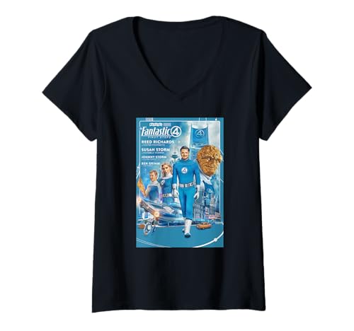 Damen Marvel Fantastic Four: First Steps Meet The Family Poster T-Shirt mit V-Ausschnitt von Marvel