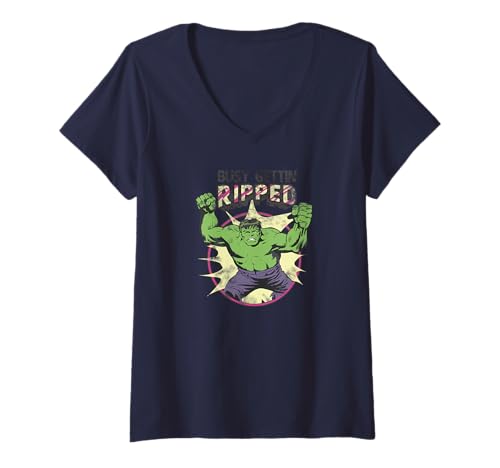 Damen Marvel Hulk wird als Erwachsener zerrissen T-Shirt mit V-Ausschnitt von Marvel