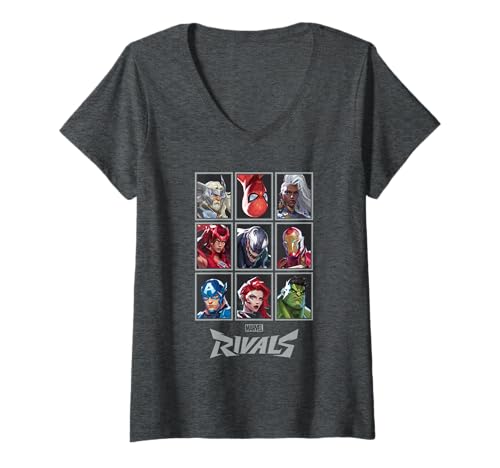 Damen Marvel Rivals Character Grid T-Shirt mit V-Ausschnitt Damen Marvel Rivals Character Grid T-Shirt mit V-Ausschnitt von Marvel