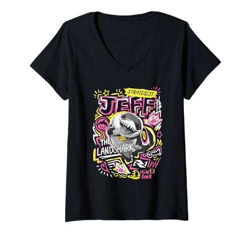 Damen Marvel Rivals Jeff The Landshark Marker Pen Trend T-Shirt mit V-Ausschnitt von Marvel