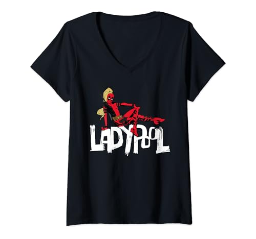 Damen Marvel Studios Deadpool & Wolverine Ladypool Toony Art T-Shirt mit V-Ausschnitt von Marvel