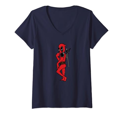 Damen Marvel Studios Deadpool & Wolverine Naughty Toony Pose T-Shirt mit V-Ausschnitt von Marvel