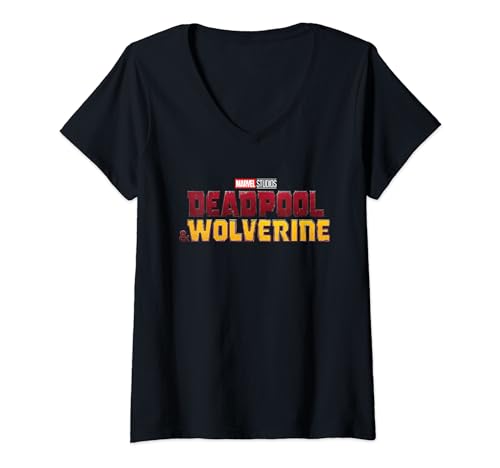 Damen Marvel Studios Deadpool & Wolverine Official Movie Logo T-Shirt mit V-Ausschnitt von Marvel