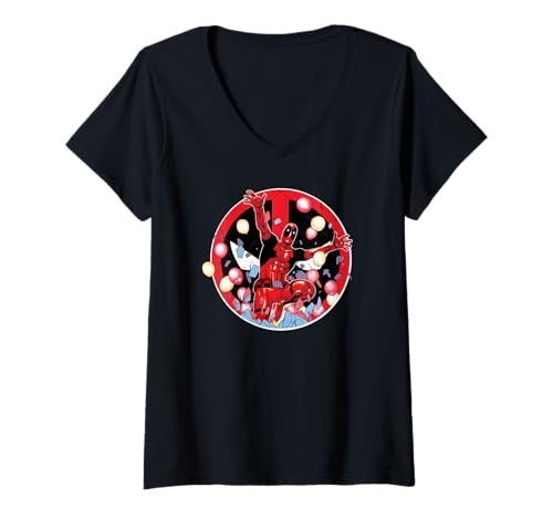 Damen Marvel Super Heroes Deadpool Birthday Party Crash Balloons T-Shirt mit V-Ausschnitt von Marvel