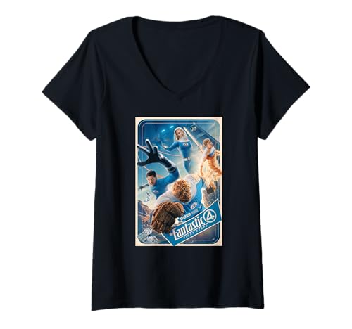 Damen Marvel The Fantastic Four: First Steps Theatrical Poster Art T-Shirt mit V-Ausschnitt von Marvel