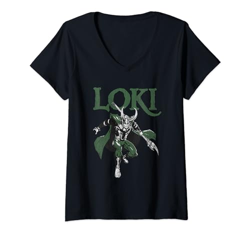 Damen Marvel Universe Loki Scepter T-Shirt mit V-Ausschnitt von Marvel