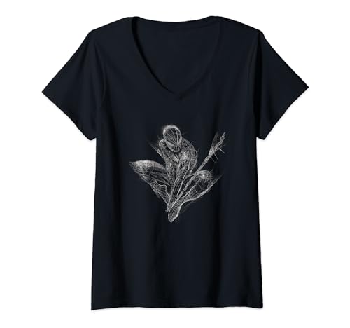 Damen Marvel Universe Spiderman Web Crouch T-Shirt mit V-Ausschnitt von Marvel