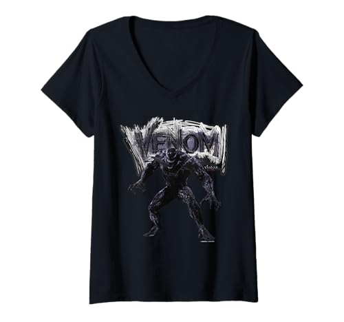 Damen Marvel Venom: The Last Dance Monochrome Symbiote Scratches T-Shirt mit V-Ausschnitt von Marvel