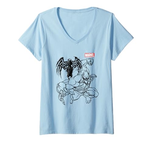 Damen Spider-Man Venom Spider Line Drawing T-Shirt mit V-Ausschnitt von Marvel