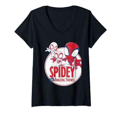 Damen Spidey & His Amazing Friends Circle T-Shirt mit V-Ausschnitt von Marvel