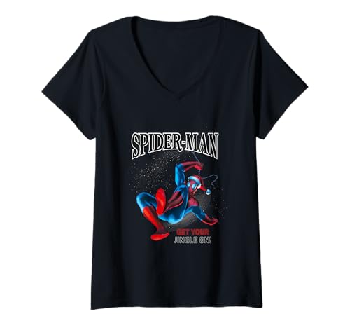Damen Weihnachten Spider-Man Get Your Jingle On T-Shirt mit V-Ausschnitt von Marvel