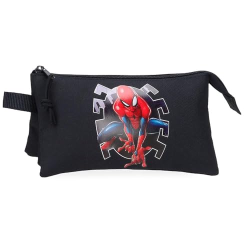 Enso Joumma Marvel Spiderman-Attack Federmäppchen, Schwarz, 22 x 12 x 5 cm, Polyester, Spiderman Attack, Dreifaches Federmäpp von Marvel