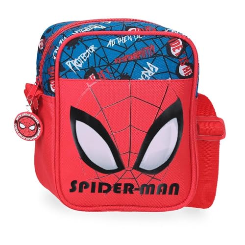 Marvel Disney, Spiderman Authentic, Kulturbeutel, Federmäppchen, aus Polyester, verstellbarer Schultergurt von Joumma Bags, rot, Spiderman-Schultertasche von Marvel