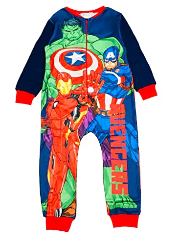 MARVEL Avengers Jungen Fleece-Einteiler All-in-One Schlafanzug Kinder Avengers Schlafanzug Onezee 4-10 Jahre, Vorder- und Rückseite, 7-8 Jahre von Marvel