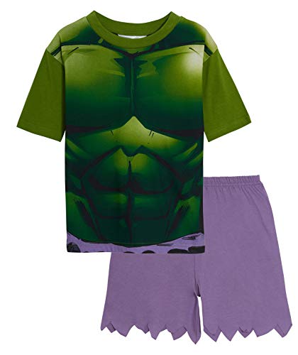 MARVEL Kurzer Schlafanzug für Jungen, Hulk, Design: Avengers, kurzes Pyjama-Set, Grün / Violett, 110 von Marvel