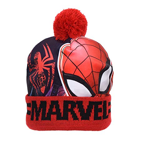 Marvel Spiderman-Avengers Mütze, Schal und Handschuh-Set für Jungen, 4-8 Jahre, Rot/Blau, Cartoon-Muster, Winter von Marvel