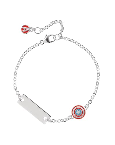 Marvel Armband von Captain America aus Sterlingsilber und einer silbernen Platte für Kinder, 18 cm mit verstellbarer Verlängerung von Marvel