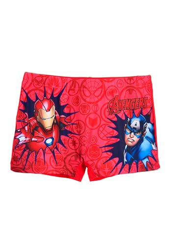 Marvel Avengers Badehose Jungen Kinder Badeshorts Iron Man Captain America (DE/NL/SE/PL, Numerisch, 116, Regular, Rot) von Marvel