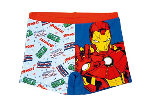 Marvel Avengers Badeshorts für Jungen, Badehose für Kinder, Jungen Slips, Boxer-Badeanzug, Iron Man Captain America Badeshorts, Größe 6 Jahre, Blau von Marvel