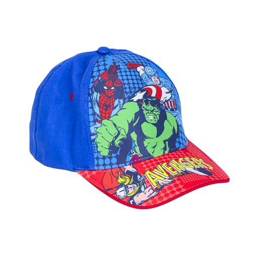 Marvel Avengers Baseballkappe für Jungen, Design Thor Captain America Hulk Spiderman Sommerkappe für Jungen, Geschenk für Kinder (DE/NL/SE/PL, Numerisch, 53, Rot) von Marvel
