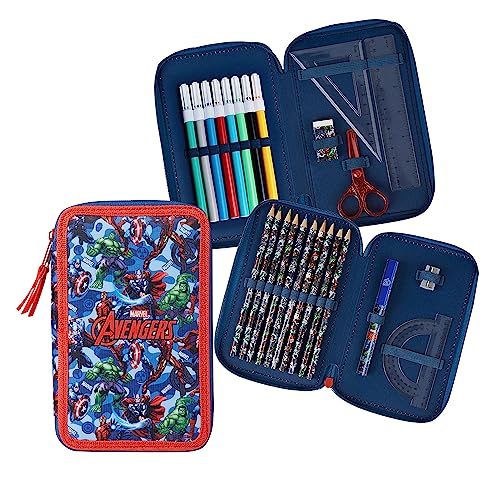 Marvel Avengers Federtasche, Gefüllt Pencil Case mit Hochwertigem Druck, Leichtes Zweifachfach Federtasche mit Buntstiften, Lineal und Mehr, Toll Etui Schule Fans von Marvel
