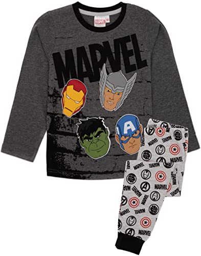 Marvel Avengers Graues Langarm-Pyjama-Set für Jungen | Superhelden-Charakter-Oberteil und -Unterteile | Iron Man Thor Hulk Captain America | Kleidung Pyjamas | Gemütliche Geschenkartikel – 6–7 Jahre von Marvel