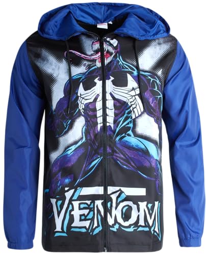 Marvel Avengers Herren Jacke - Leichter Windbreaker mit Kapuze - Neuheit Steetwear für Herren: Captain America, Venom (S-XL), Venom Blue, XL von Marvel