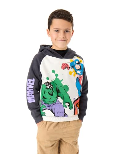 Marvel Avengers Jungen Kapuzen-Sweatshirt | Kinder Zweifarbiger Superhelden-Grafik-Kapuzenpullover in Grau | Captain America Der unglaubliche Hulk Aquarell Comic Bekleidung | Film Kunst Merchandise von Marvel