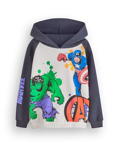 Marvel Avengers Jungen Kapuzen-Sweatshirt | Kinder Zweifarbiger Superhelden-Grafik-Kapuzenpullover in Grau | Captain America Der unglaubliche Hulk Aquarell Comic Bekleidung | Film Kunst Merchandise von Marvel