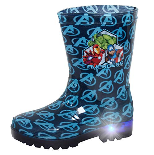 Marvel Avengers Light Up Jungen Gummistiefel Super Hero Kids Wellies Iron Man Hulk Captain America Gummistiefel Mädchen Gummistiefel Schuhe, blau, 25 EU von Marvel